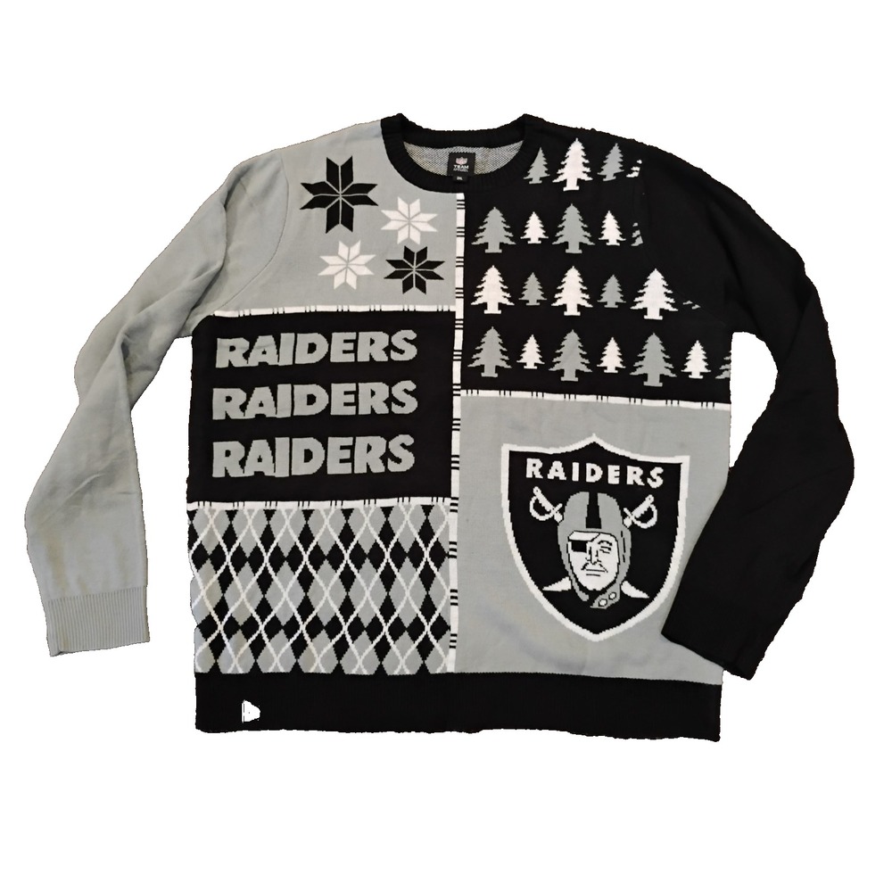 NFL Team Appoarel NFL Las Vegas Raiders Busy Block Acrylic Christmas Sweater 2XL